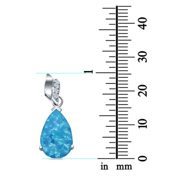 Pear Shape Lab Created Blue Opal Simulated CZ 925 Sterling Silver Charm Pendant